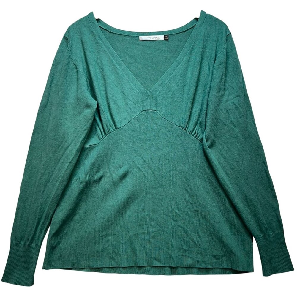 Old Navy Women's V Neck Top Long Sleeve Stretch Size XL Green Casual